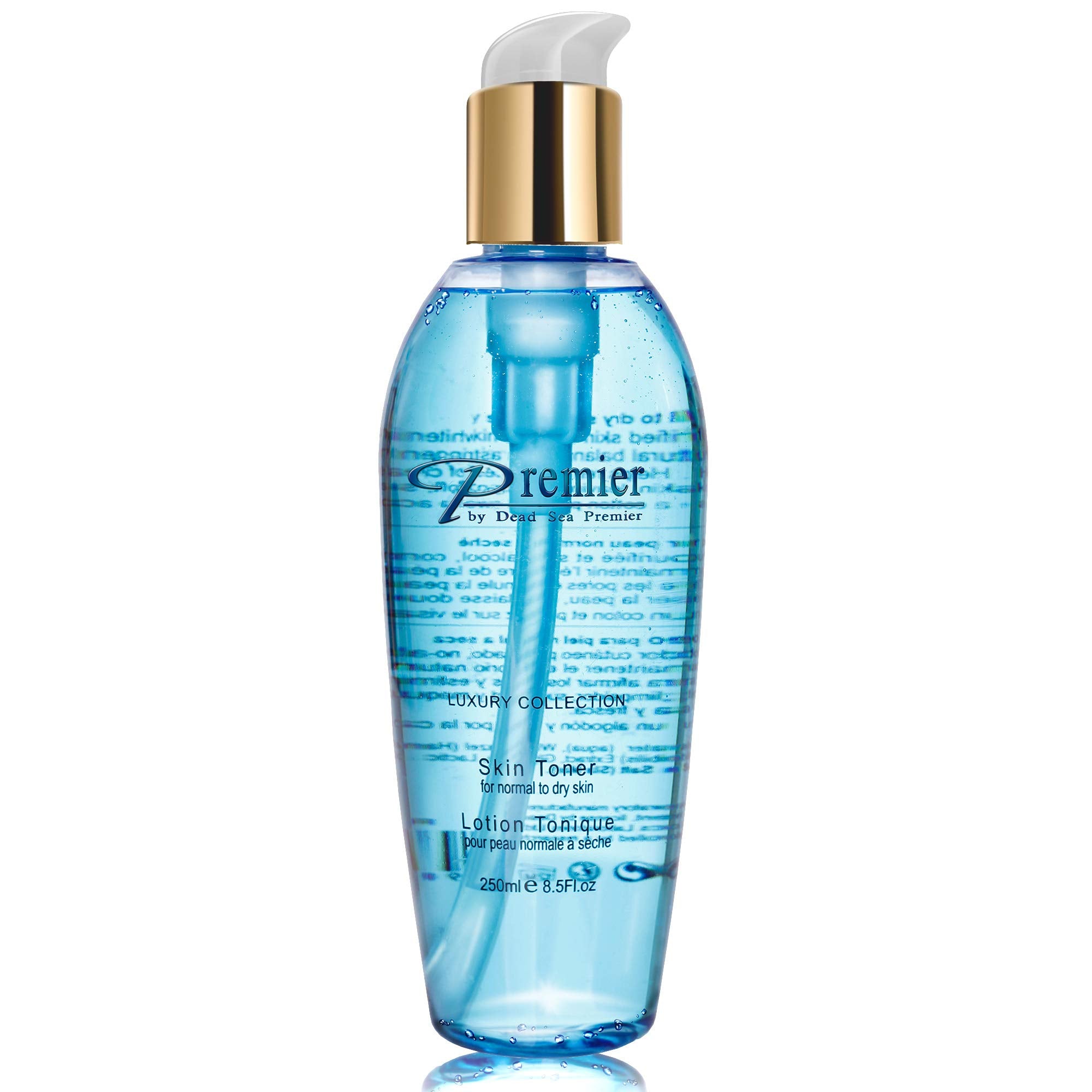 Premier Dead Sea Skin Toner bottle shown for gentle hydration on normal to dry skin.