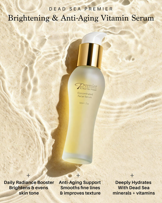 Premier Dead Sea Vitamin C Serum pump showing an easy, precise dose for morning use