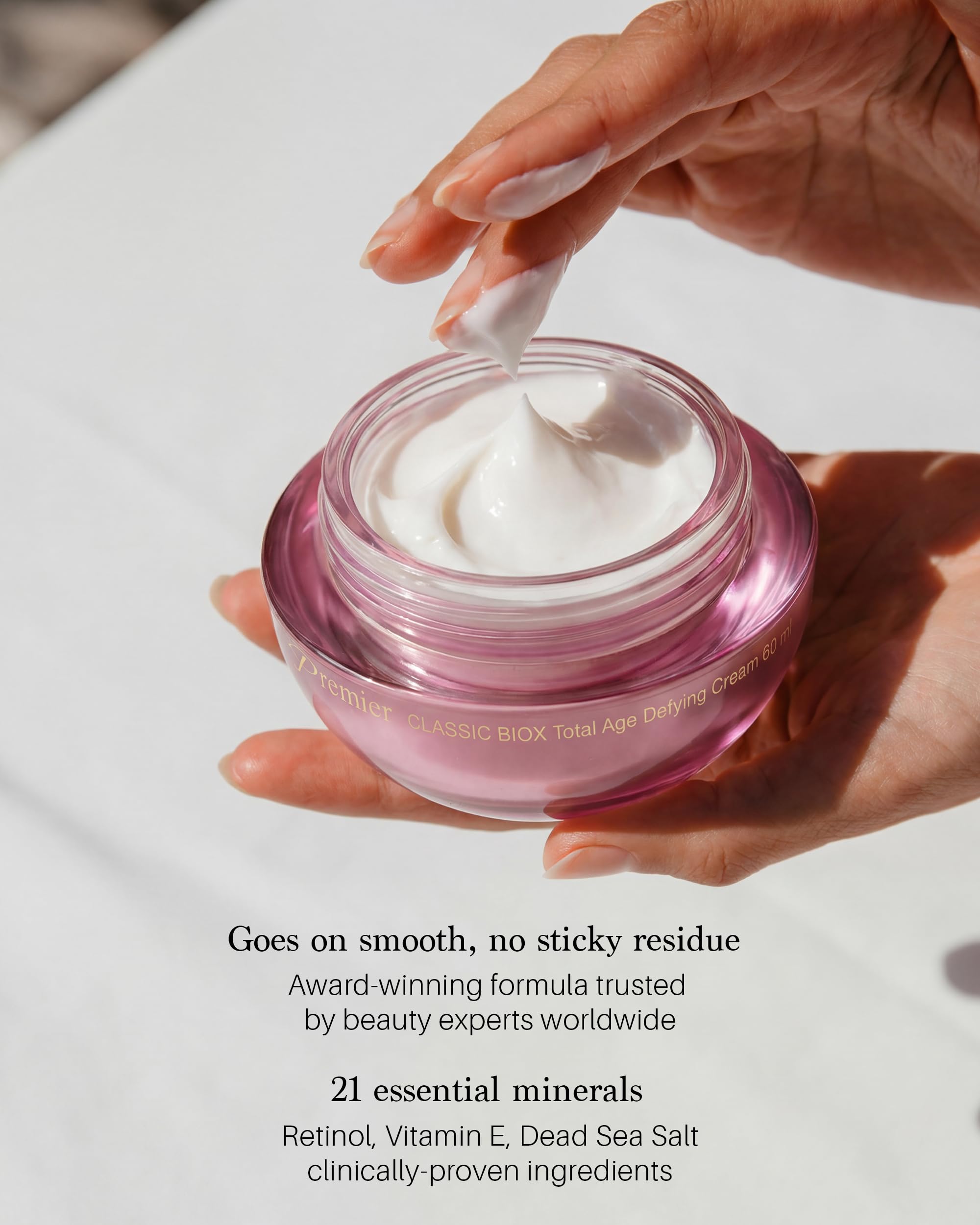 Hydration-focused Premier BIOX cream applied for a non-greasy finish