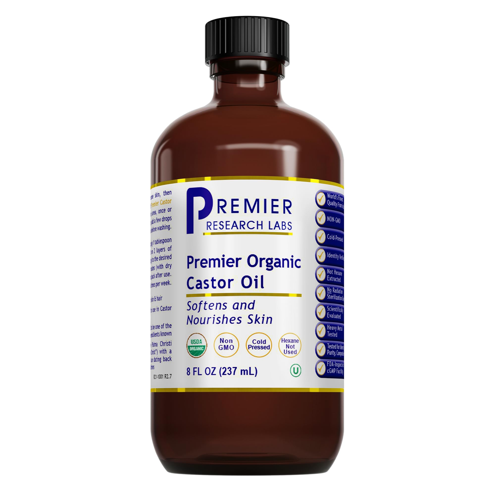 Premier Research Labs castor oil bottle for skin care nourishment