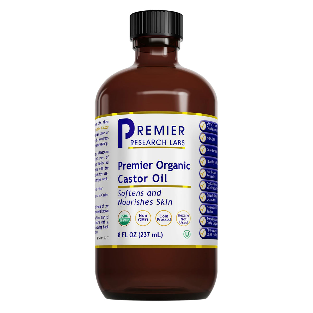 Premier Research Labs castor oil bottle for skin care nourishment