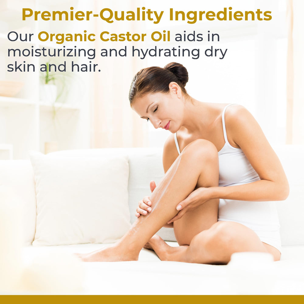 Castor oil bottle used for hair nourishment by Premier Research Labs