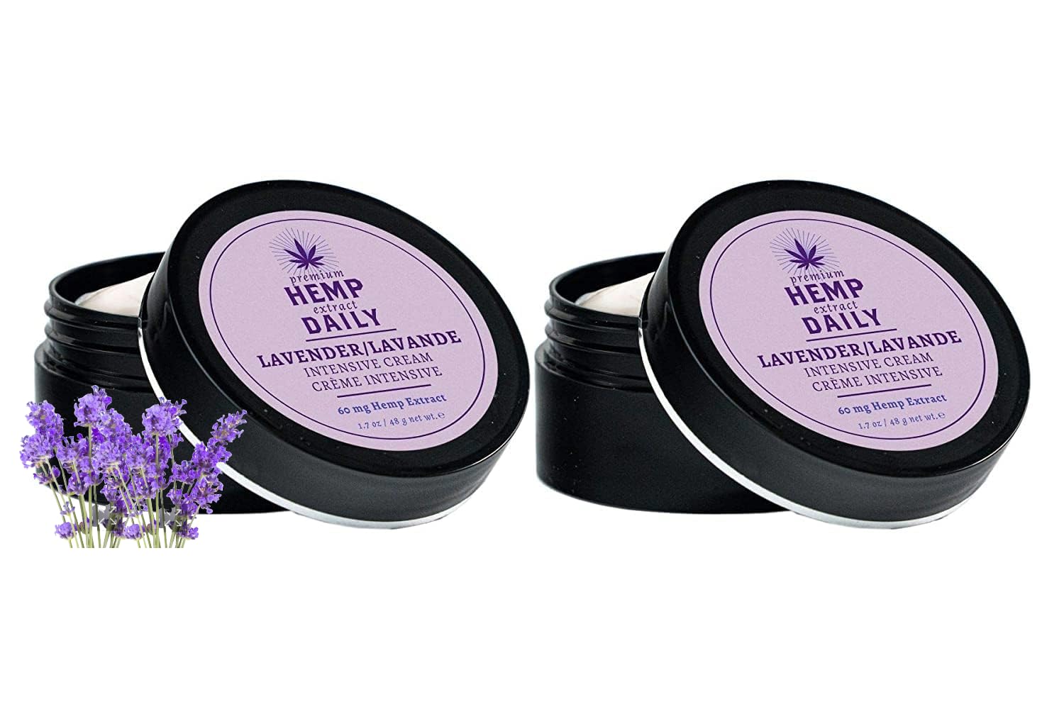 Premium Hemp Extract Daily Lavender Intensive Cream jar for daily hydration and soothing skin.
