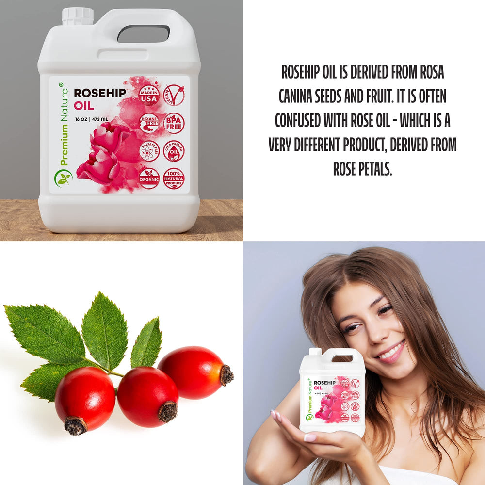 Premium Nature Rosehip Oil label closeup highlighting organic quality