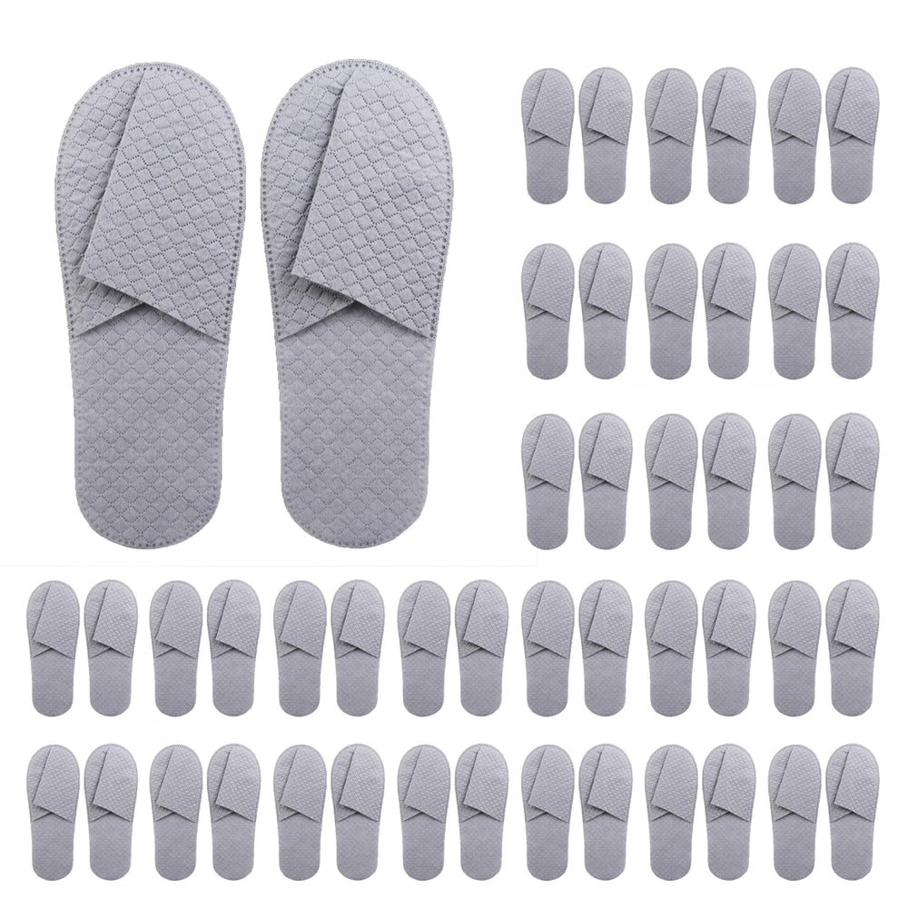 Premium spa slippers 16-pack gray packaging demonstrates hygienic guest-ready setup.