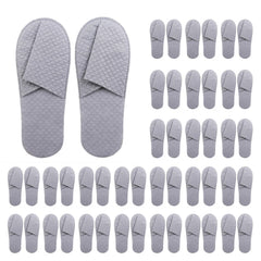 Premium spa slippers 16-pack gray packaging demonstrates hygienic guest-ready setup.