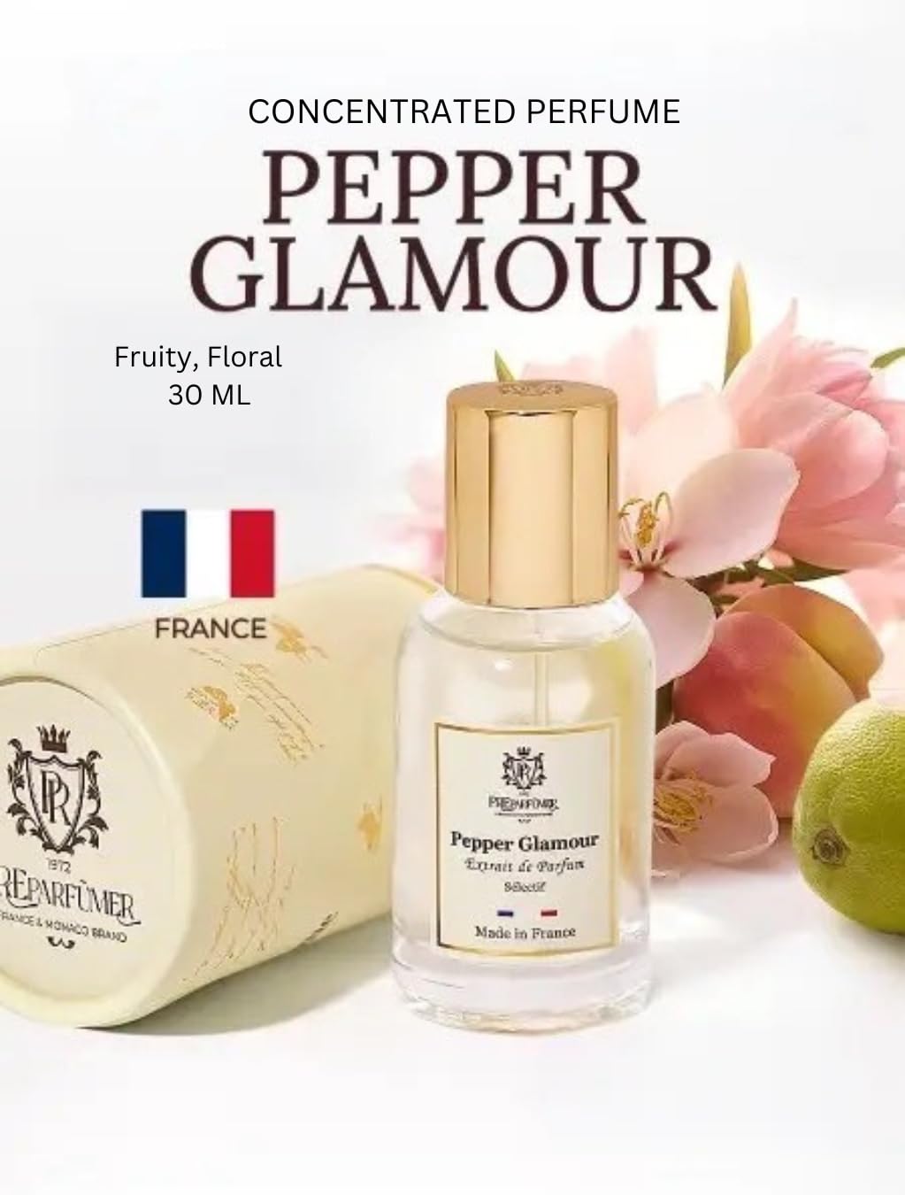 PREparfumer Pepper Glamour bottle side view highlighting elegant packaging and portability.