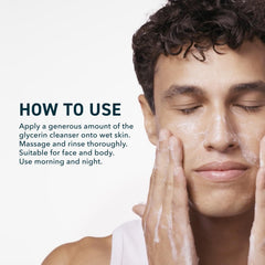 Prequel Gleanser bottle label highlighting fragrance-free formula for sensitive skin.