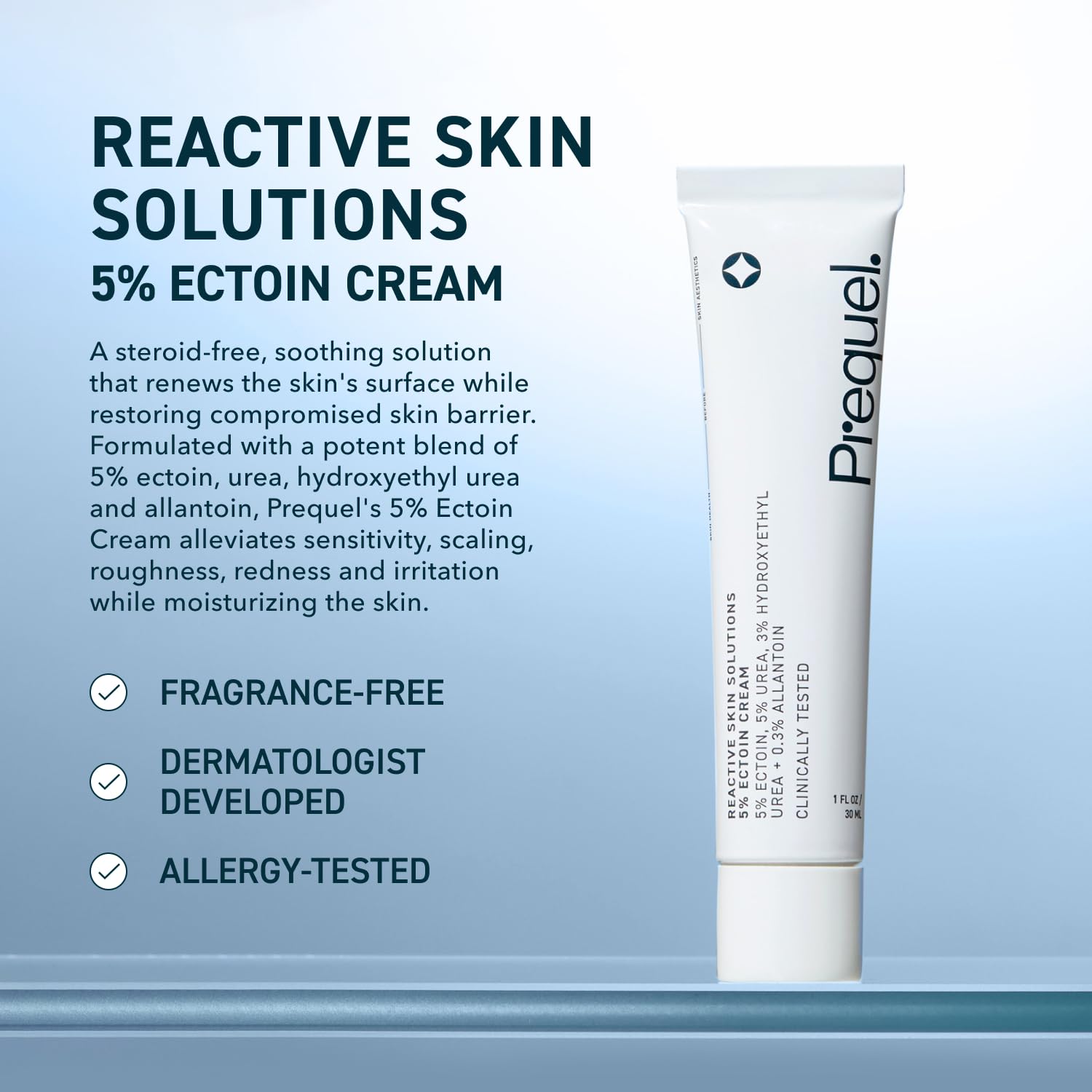 Prequel Reactive Skin Solutions cream swirl closeup shows rich, non-greasy texture