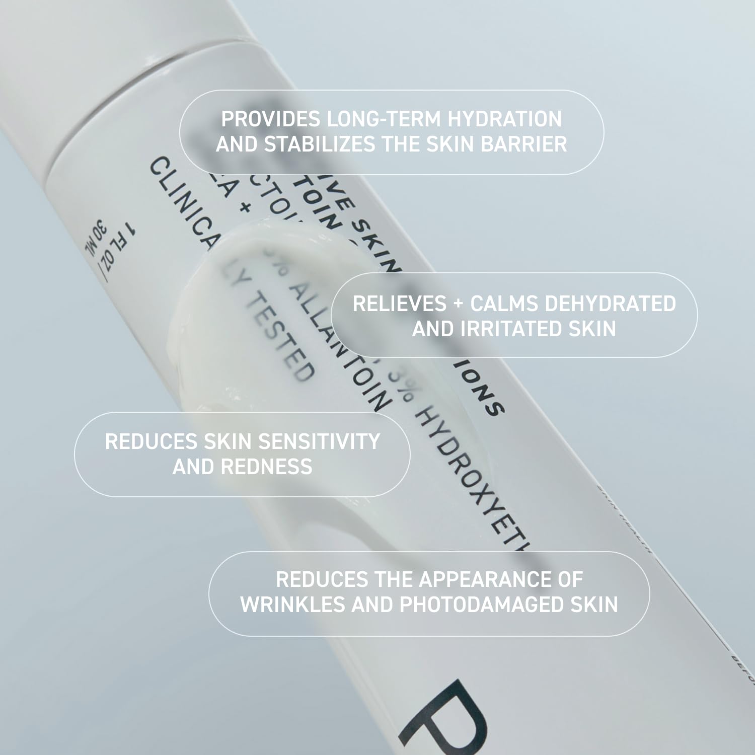 Allantoin closeup emphasizes soothing softening on flaky areas