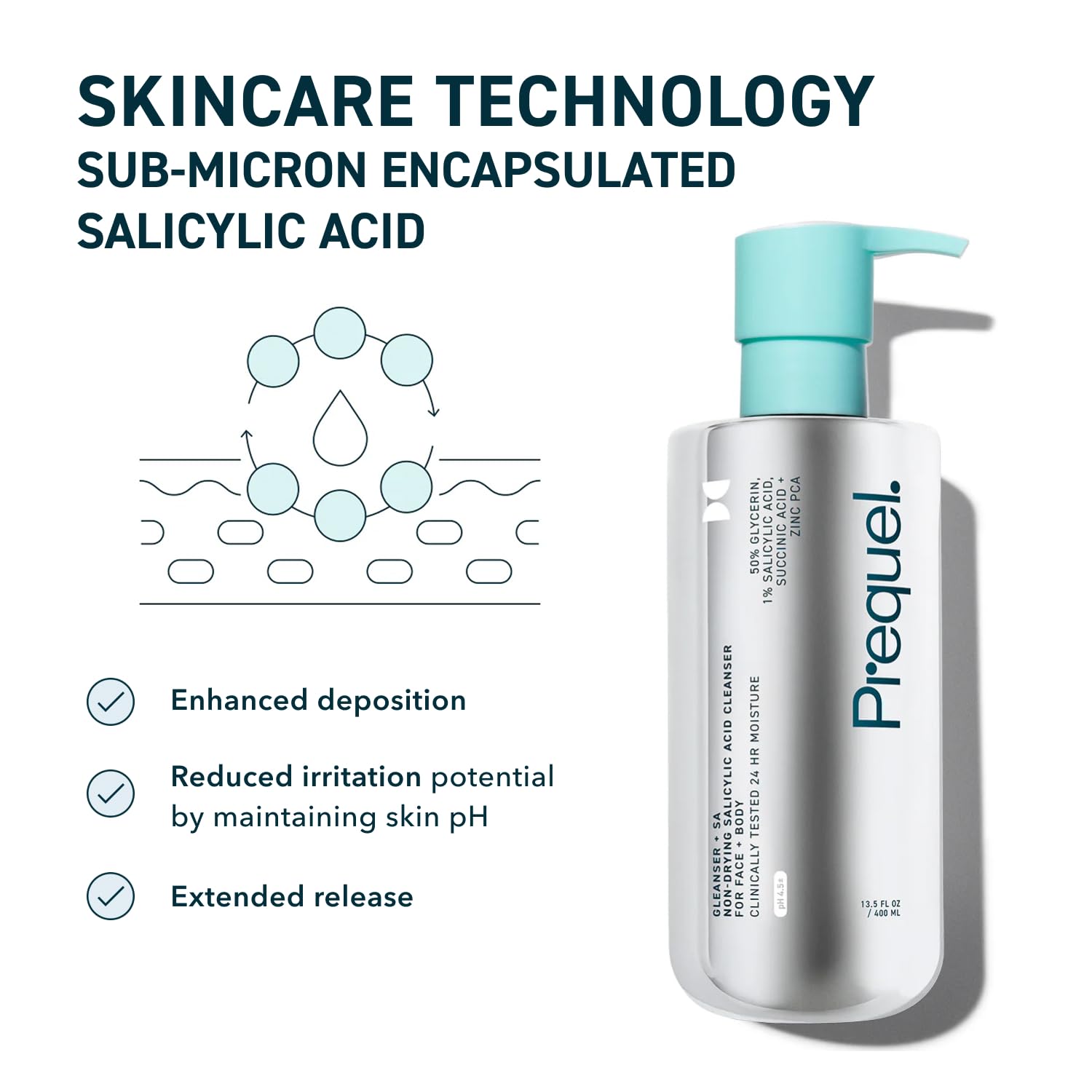 Prequel Skin Gleanser SA with salicylic acid cleanses pores and makeup.