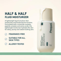 Close-up of Prequel Skin Half Half emulsion texture providing light hydration.