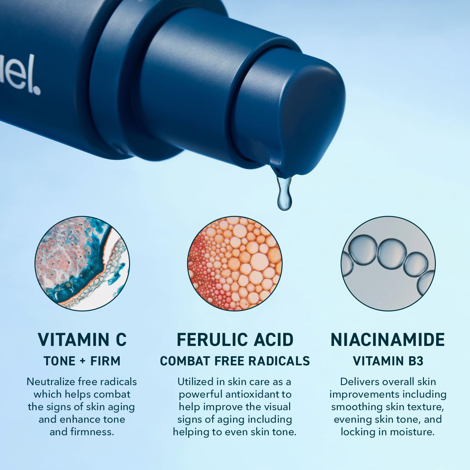 Prequel Skin Lucent-C key ingredients L-ascorbic acid and ferulic acid illustrated for radiance.