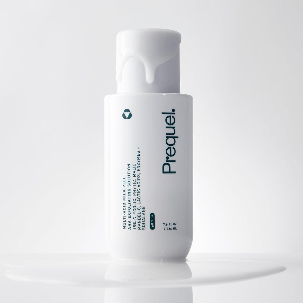 Back label of Prequel Peel highlights pH-balanced, dermatologist-developed formulation.