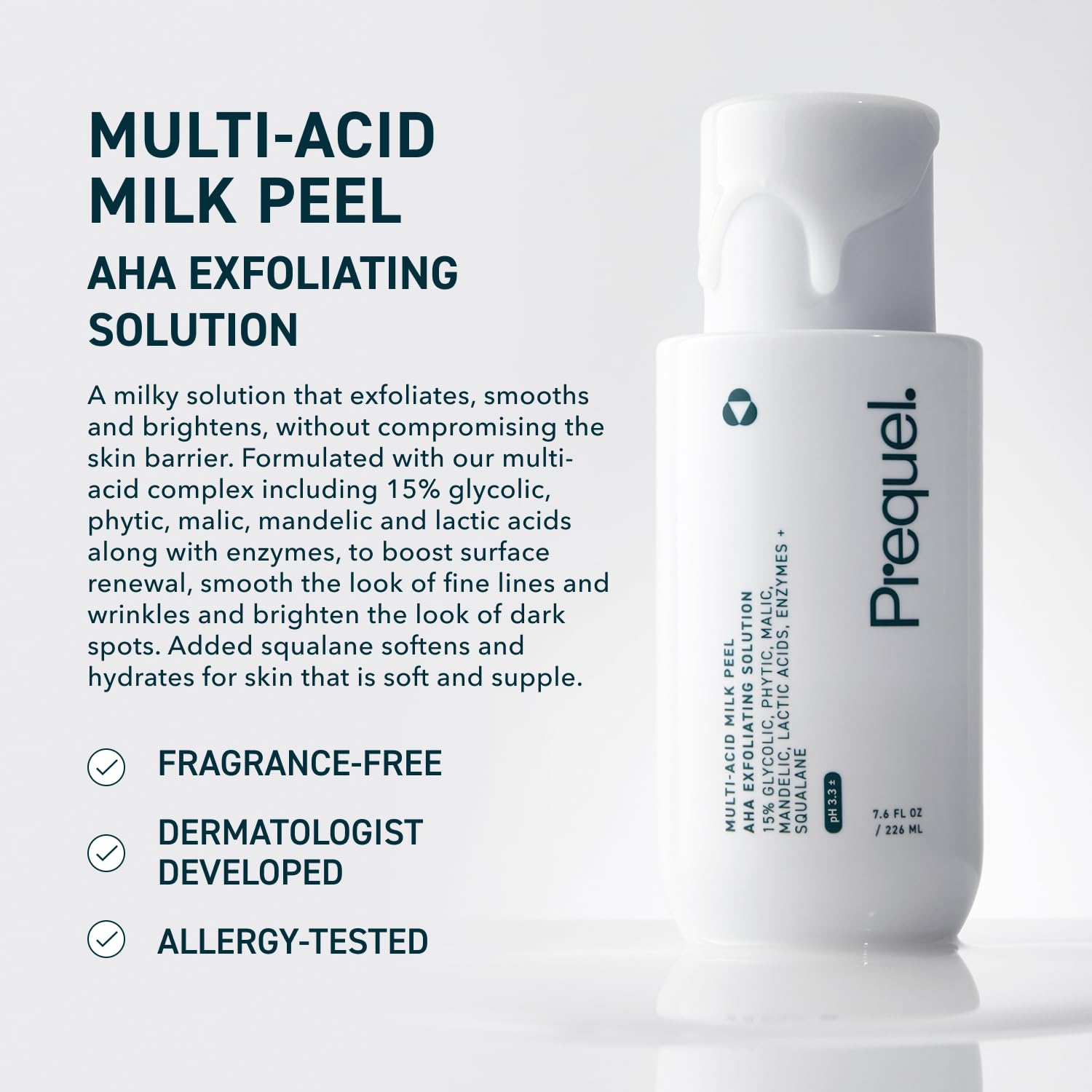 Prequel Skin Multi-Acid Milk Peel dispense action hints even application.