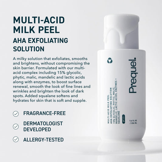Prequel Skin Multi-Acid Milk Peel dispense action hints even application.