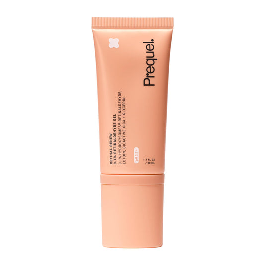 Prequel Skin Retinal Renew bottle closeup showing a nourishing gel formula for smoother texture.