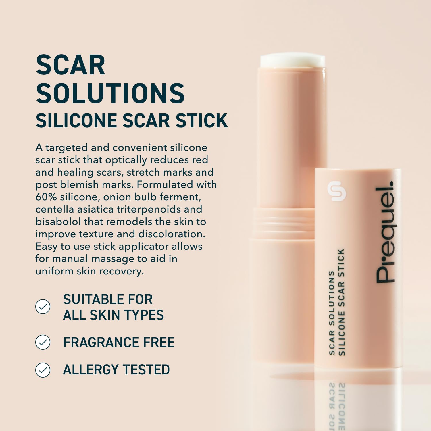 Prequel Skin Scar Solutions Stick application close-up for precise targeting.
