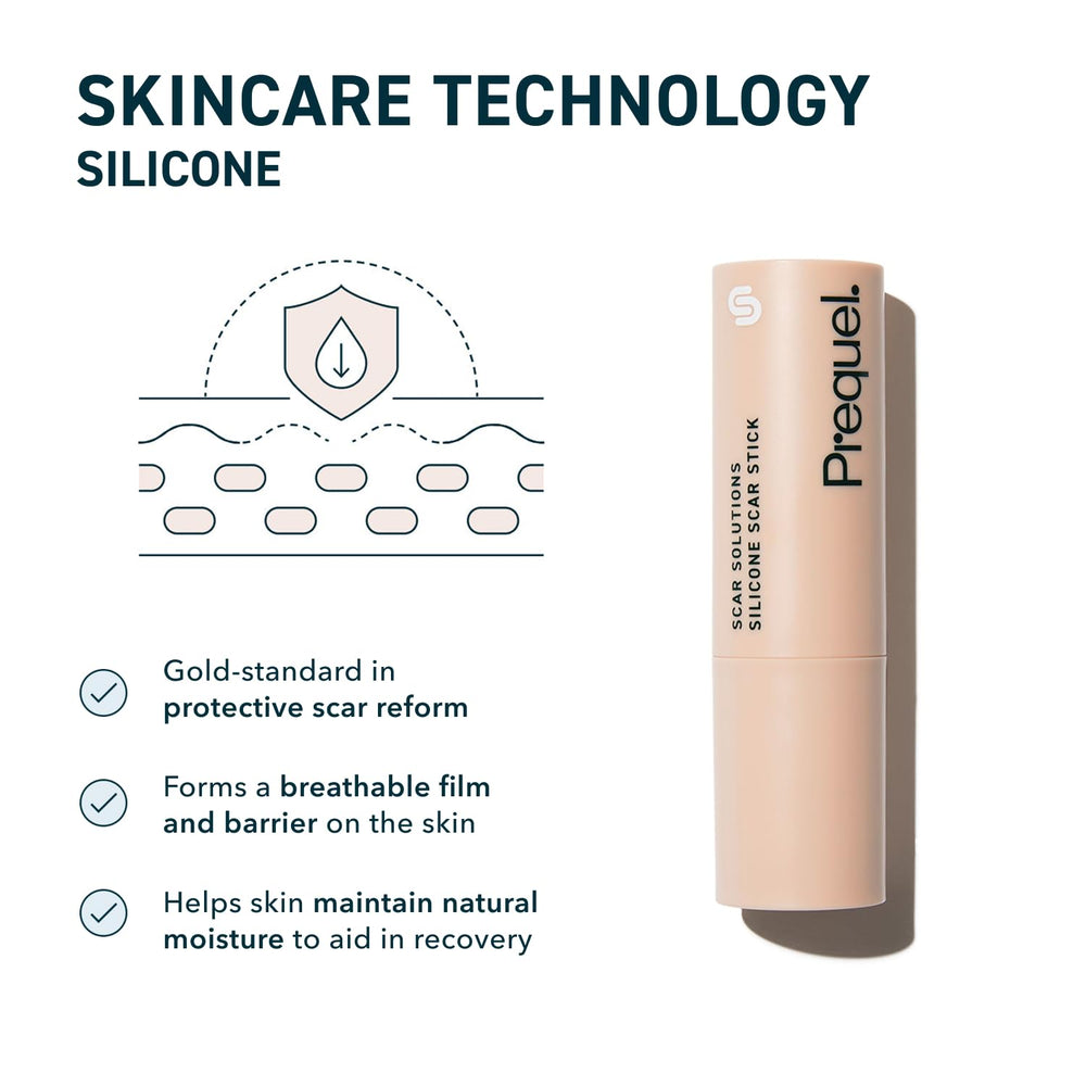 Prequel Skin Scar Solutions Stick centella asiatica highlight for soothing support.
