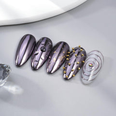 Pretty Diva silvery black chrome on nails with mirror-like shine