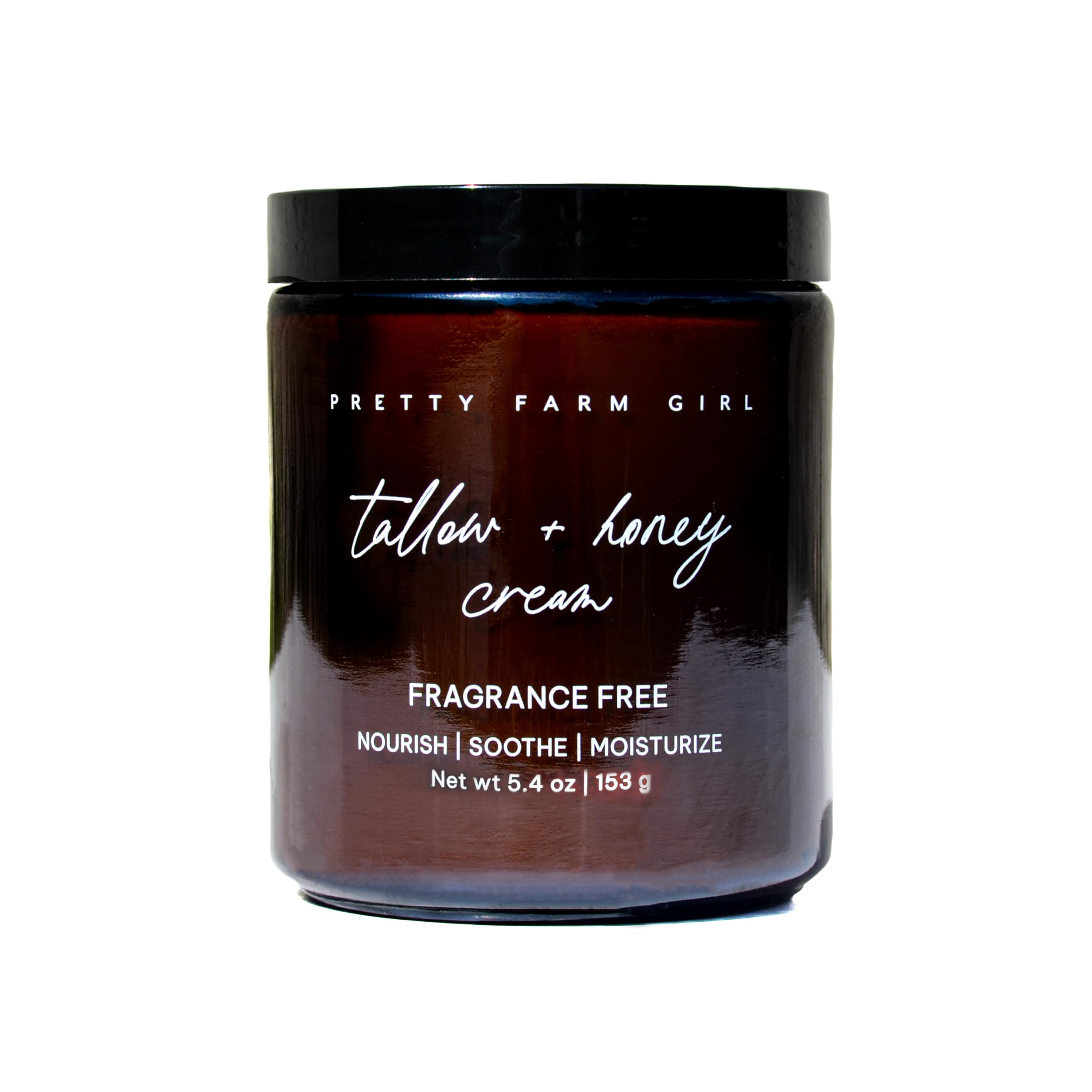 Pretty Farm Girl Tallow and Honey Body Butter jar close-up showing fragrance-free hydration for sensitive skin.