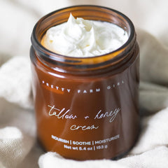 Pretty Farm Girl Tallow and Honey Body Butter texture close-up looks light and whipped.