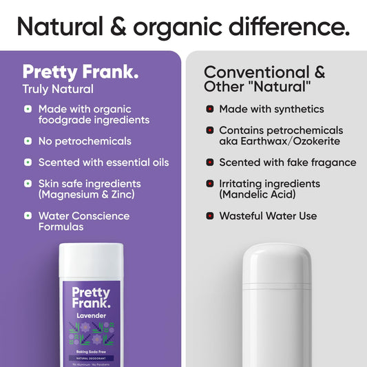 Pretty Frank baking soda-free formula supports sensitive skin with lasting freshness.