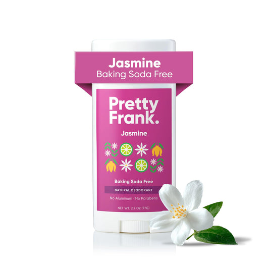 Pretty Frank Jasmine deodorant stick packaging showing eco-friendly materials and clean design.