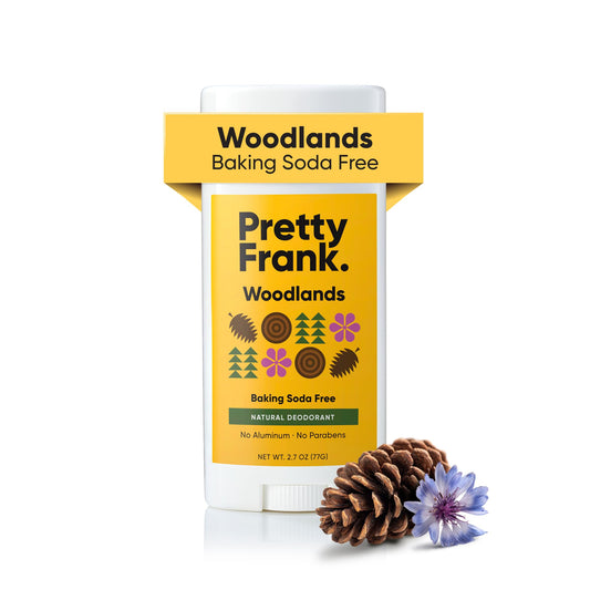 Pretty Frank Woodlands deodorant stick, easy gentle application for sensitive skin.