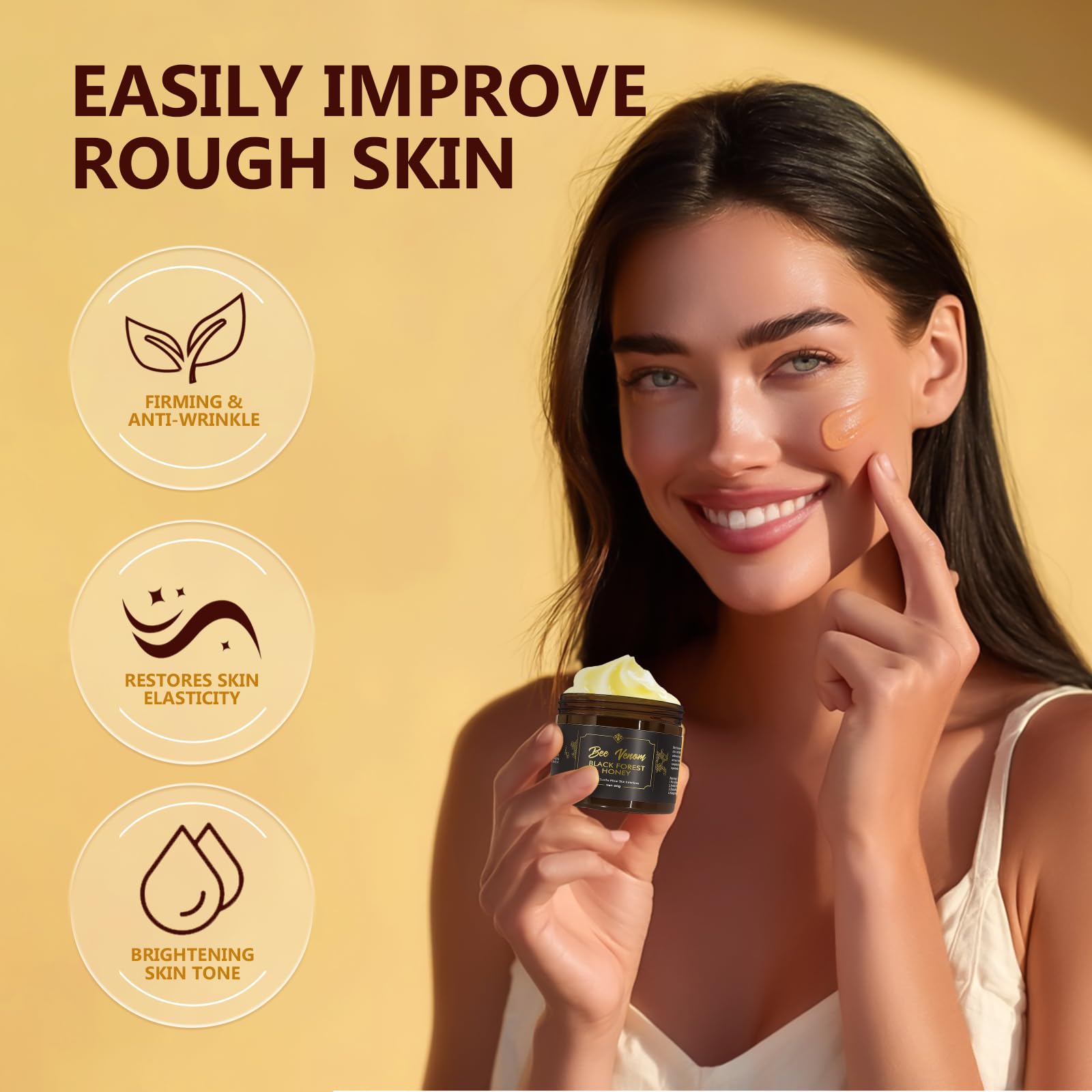 Prettypum Bee Venom Cream application scene emphasizing quick absorption