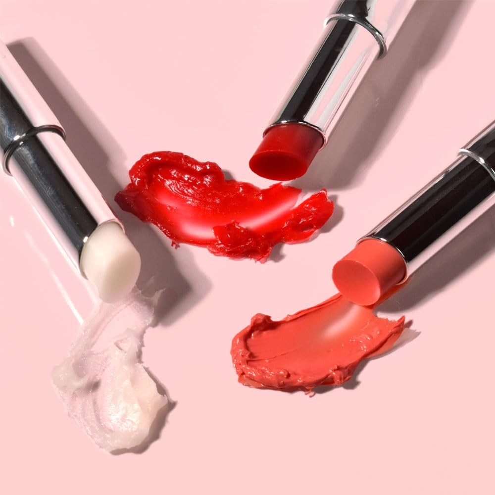 PRETTYSKIN lip balm on face for a cohesive monochrome glow.