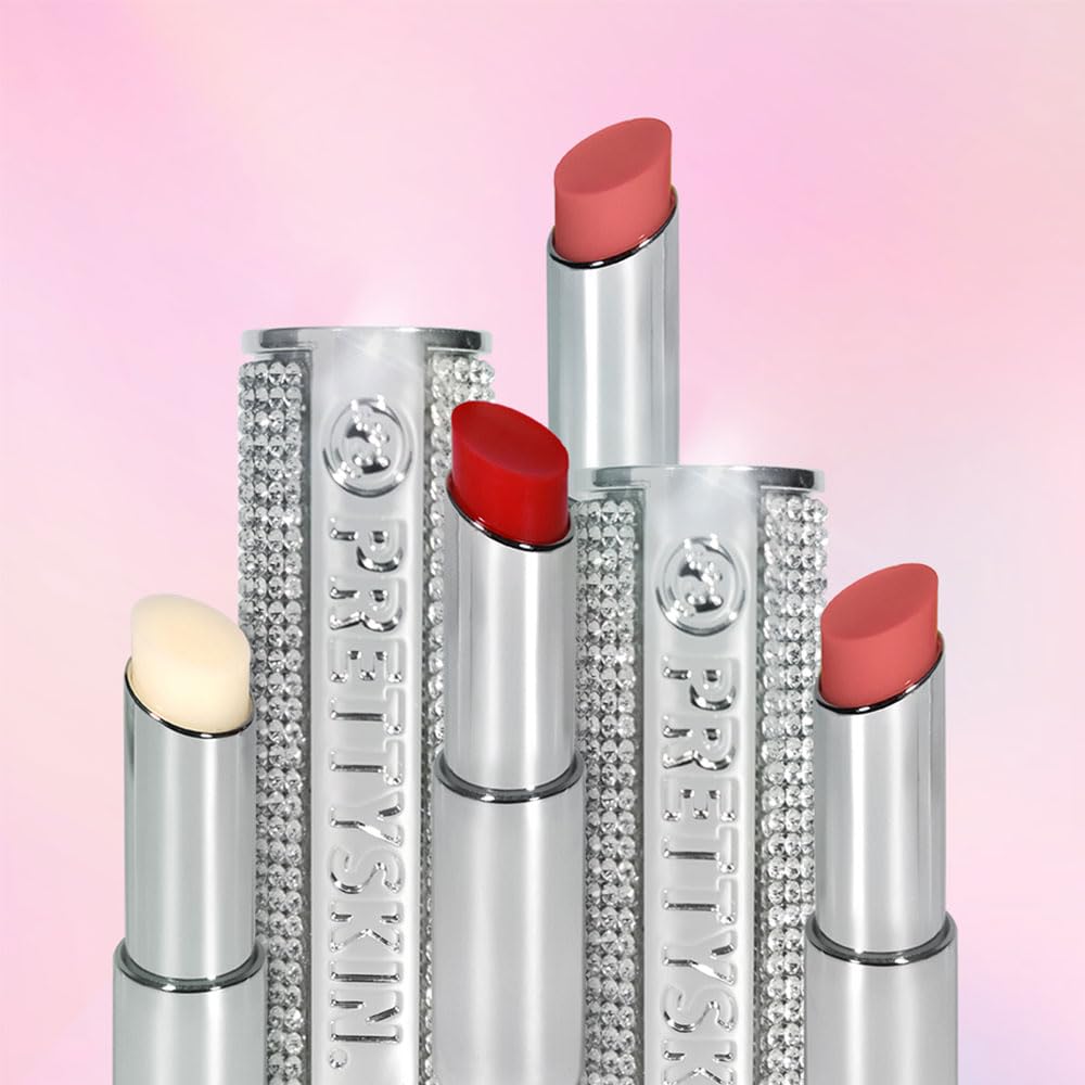 PRETTYSKIN lip balm smooth, non-sticky finish with no residue.