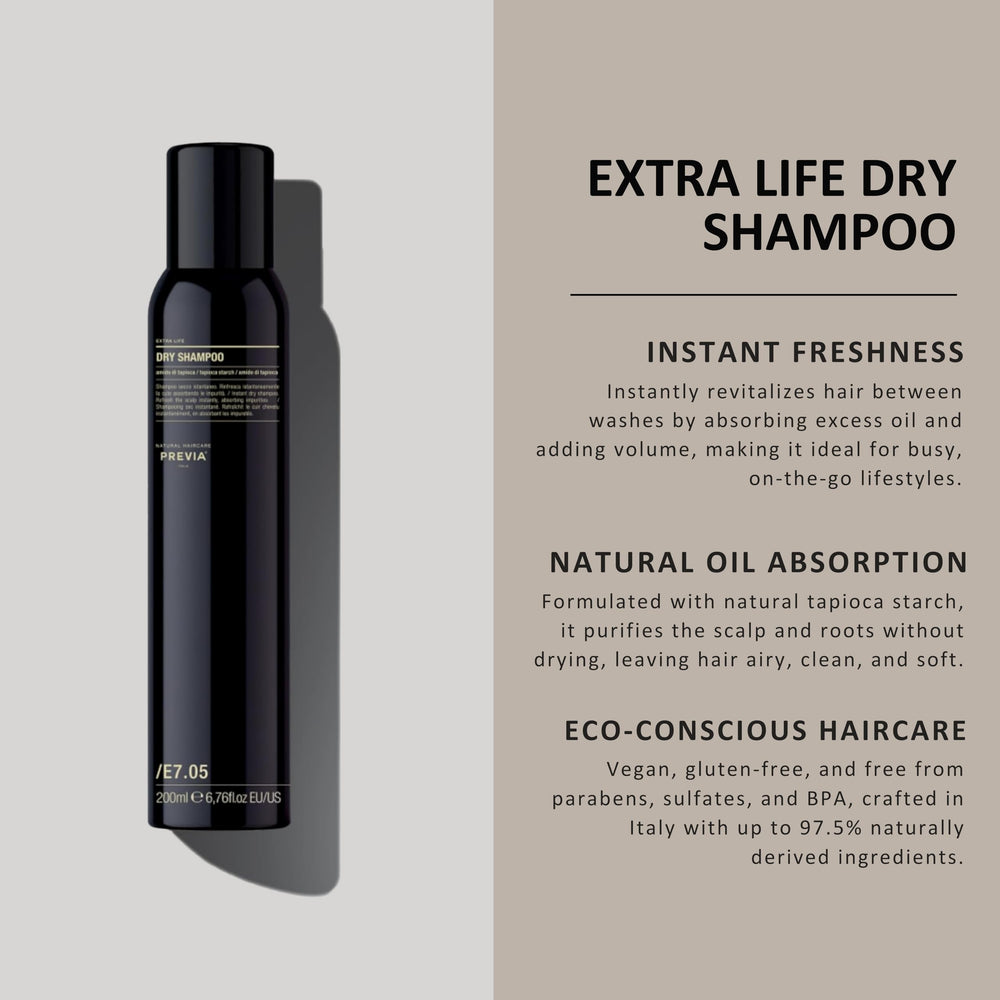 PREVIA Extra Life Dry Shampoo applied to roots for instant lift