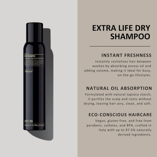 PREVIA Extra Life Dry Shampoo applied to roots for instant lift