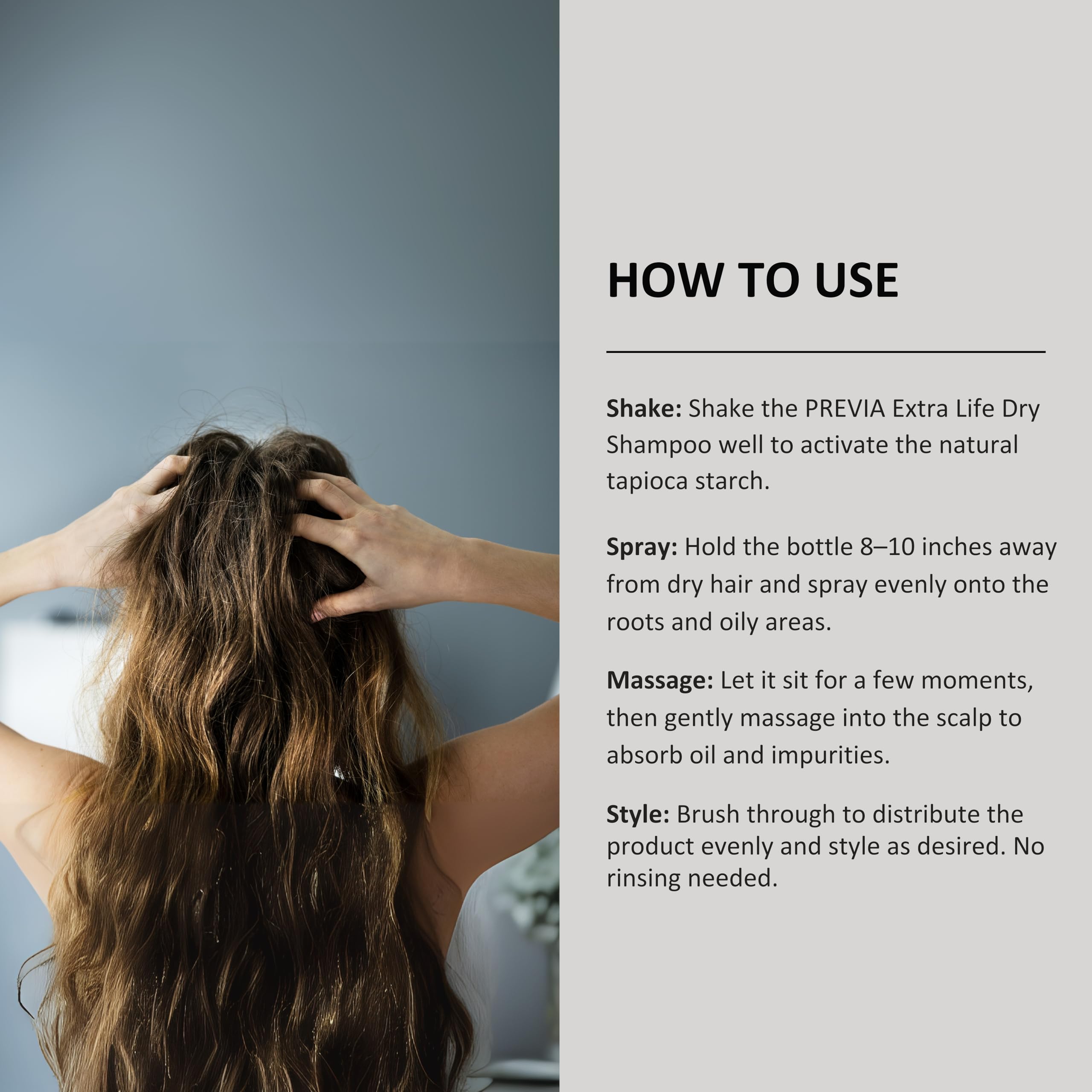 Hair volume boost after using PREVIA Extra Life Dry Shampoo