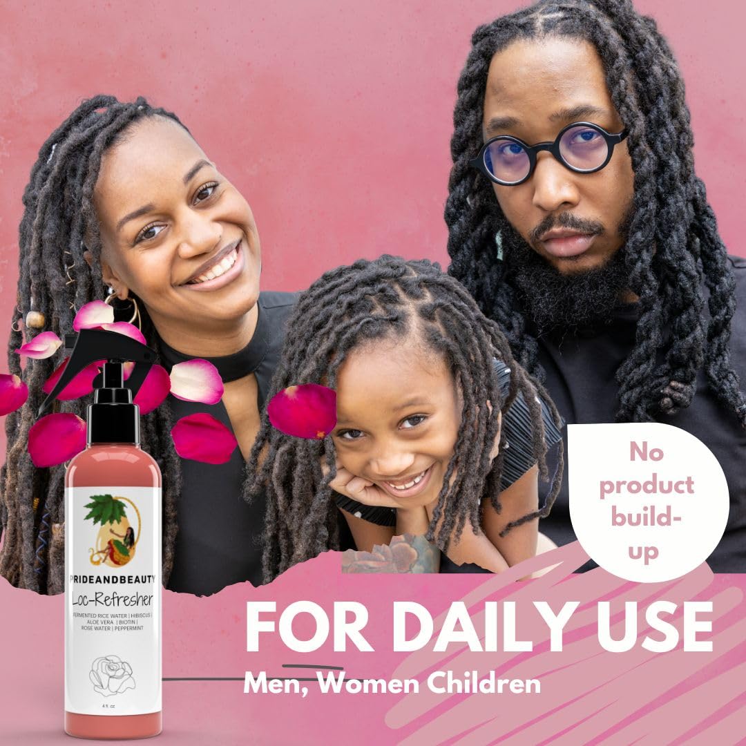 Pride and Beauty Refreshing locs-care spray in-use on curls.