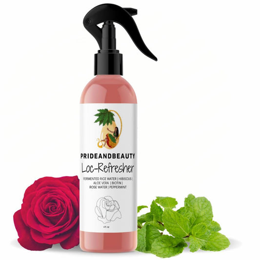 Pride and Beauty Rose Water Loc Spray bottle delivering hydration for healthy dreadlocks