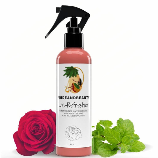 Pride and Beauty Rose Water Locs Spray bottle for easy daily hydration.