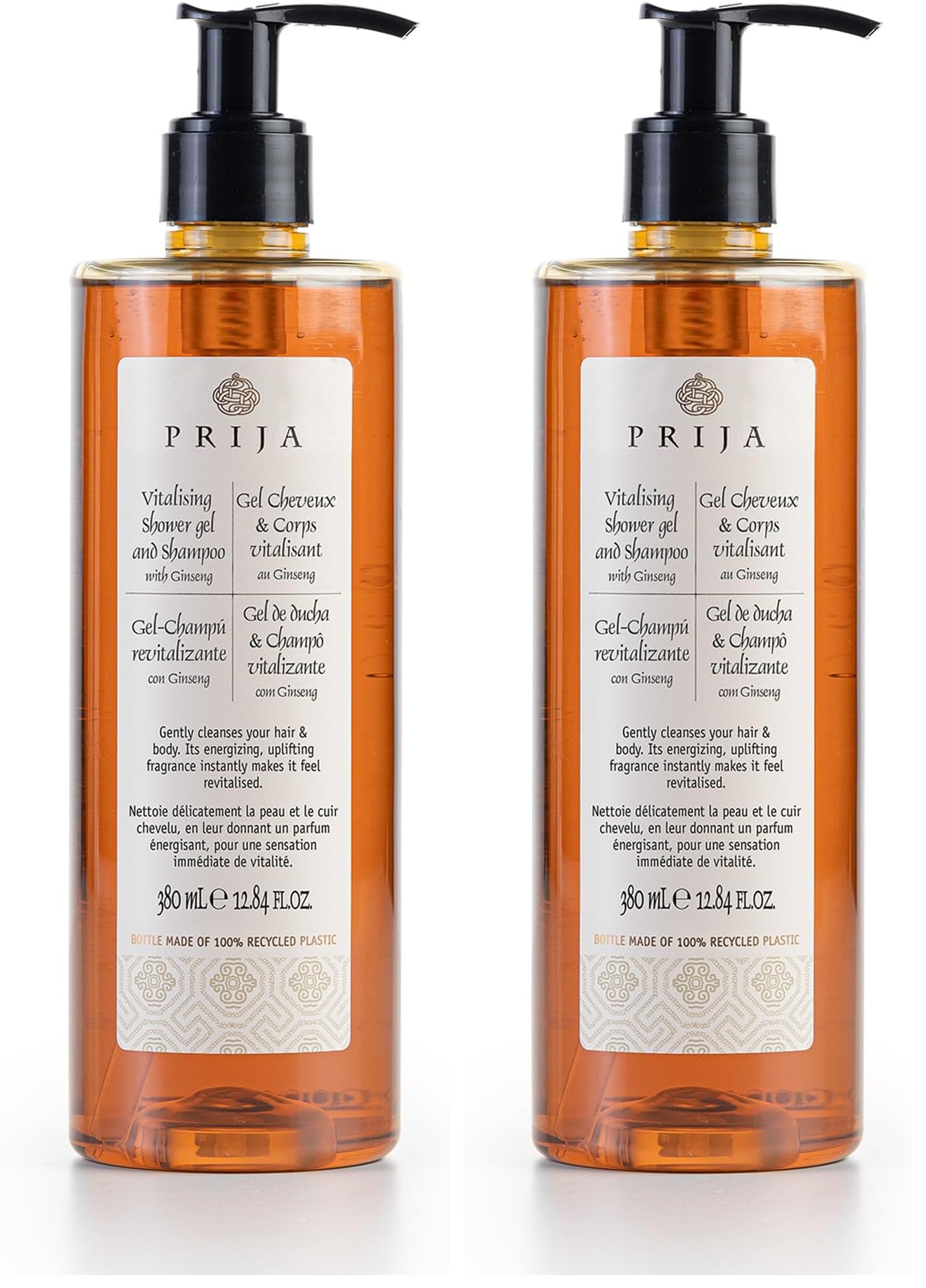 Prija Vitalizing gel shampoo bottle pouring for an energizing cleanse