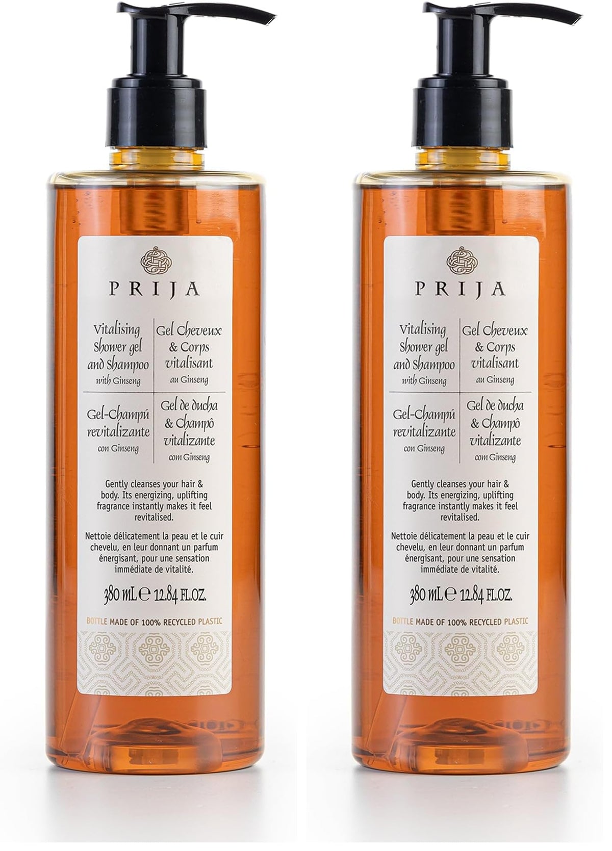 Prija Vitalizing gel shampoo bottle pouring for an energizing cleanse