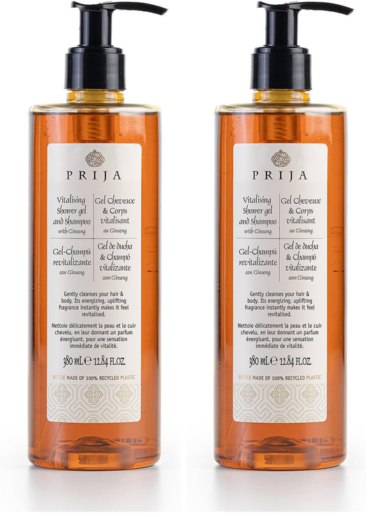 Prija Vitalizing gel shampoo bottle pouring for an energizing cleanse