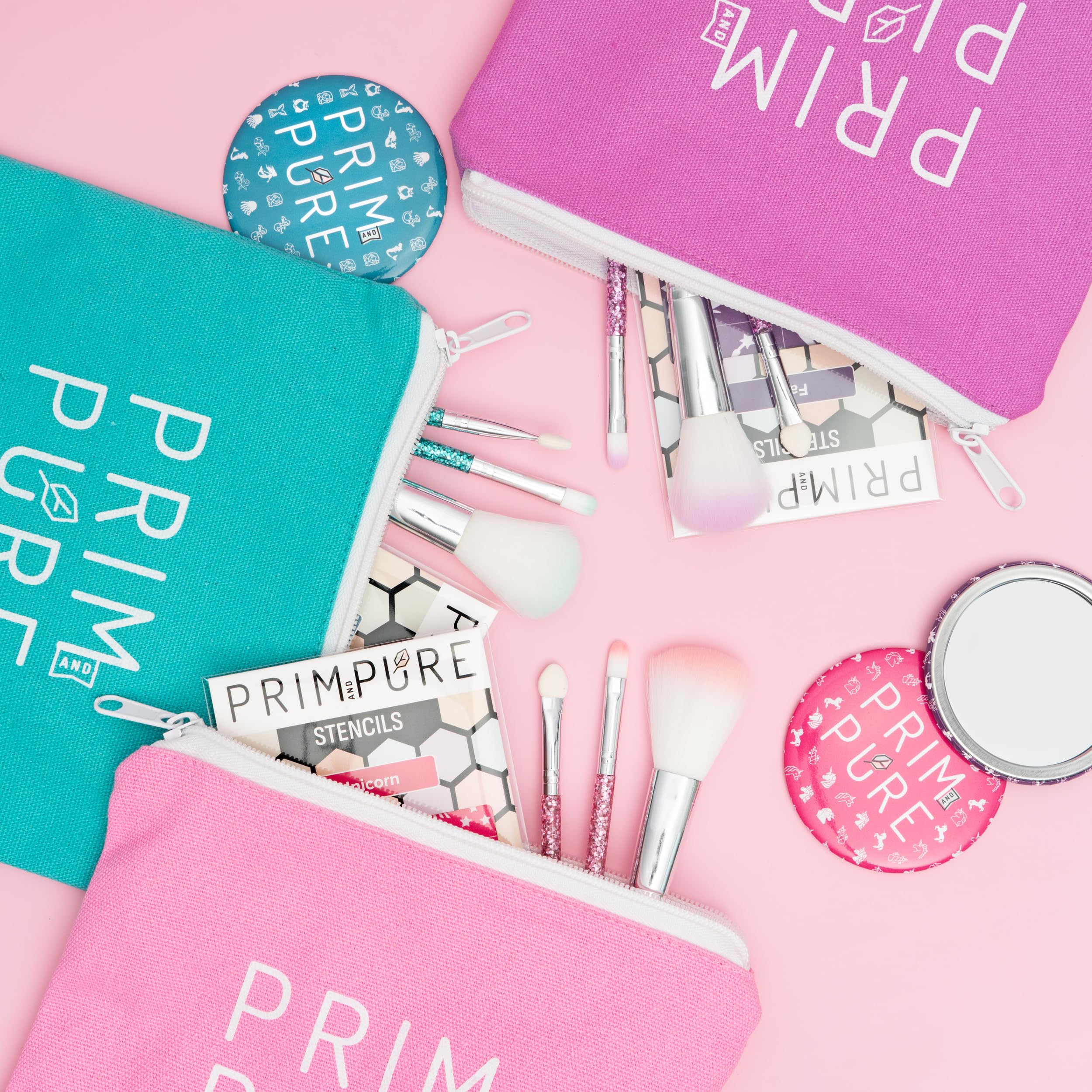 Prim and Pure makeup brushes and accessories for soft, precise application