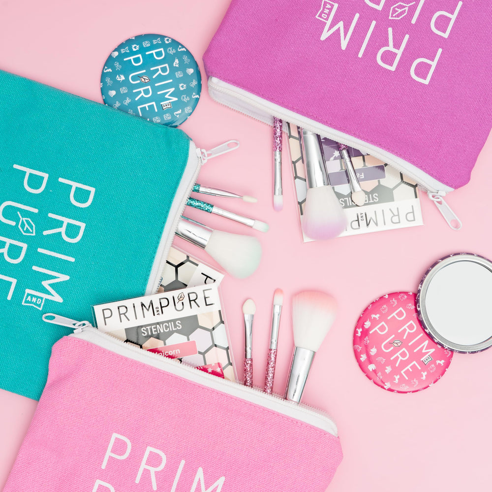 Prim and Pure makeup brushes and accessories for soft, precise application