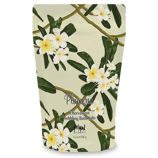 Primal Elements Detoxifying Sea Salt Soak Plumeria bubbles for spa-like relaxation.