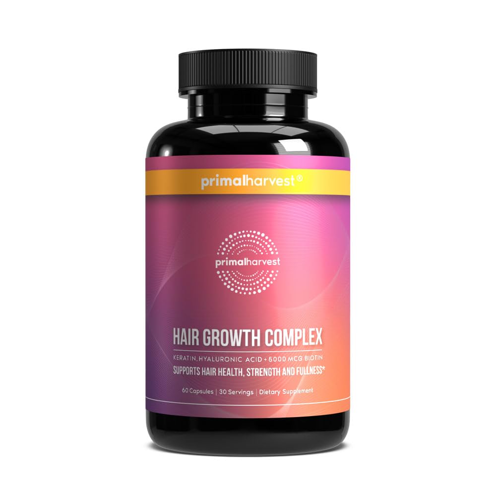 Primal Harvest Hair Growth Vitamins bottle front for daily hair wellness.