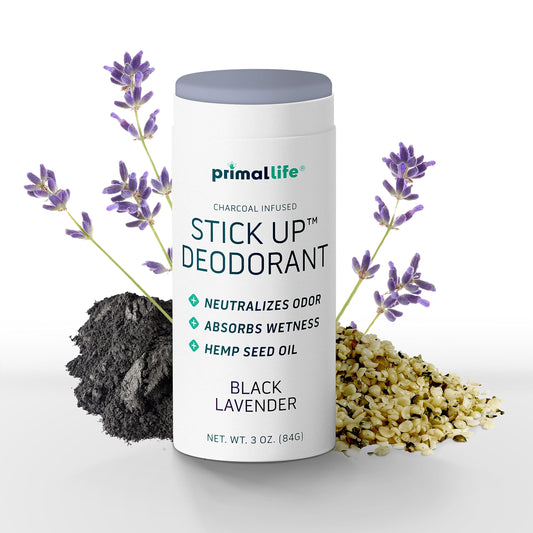 Primal Life Organics deodorant application shown for smooth, quick daily use.
