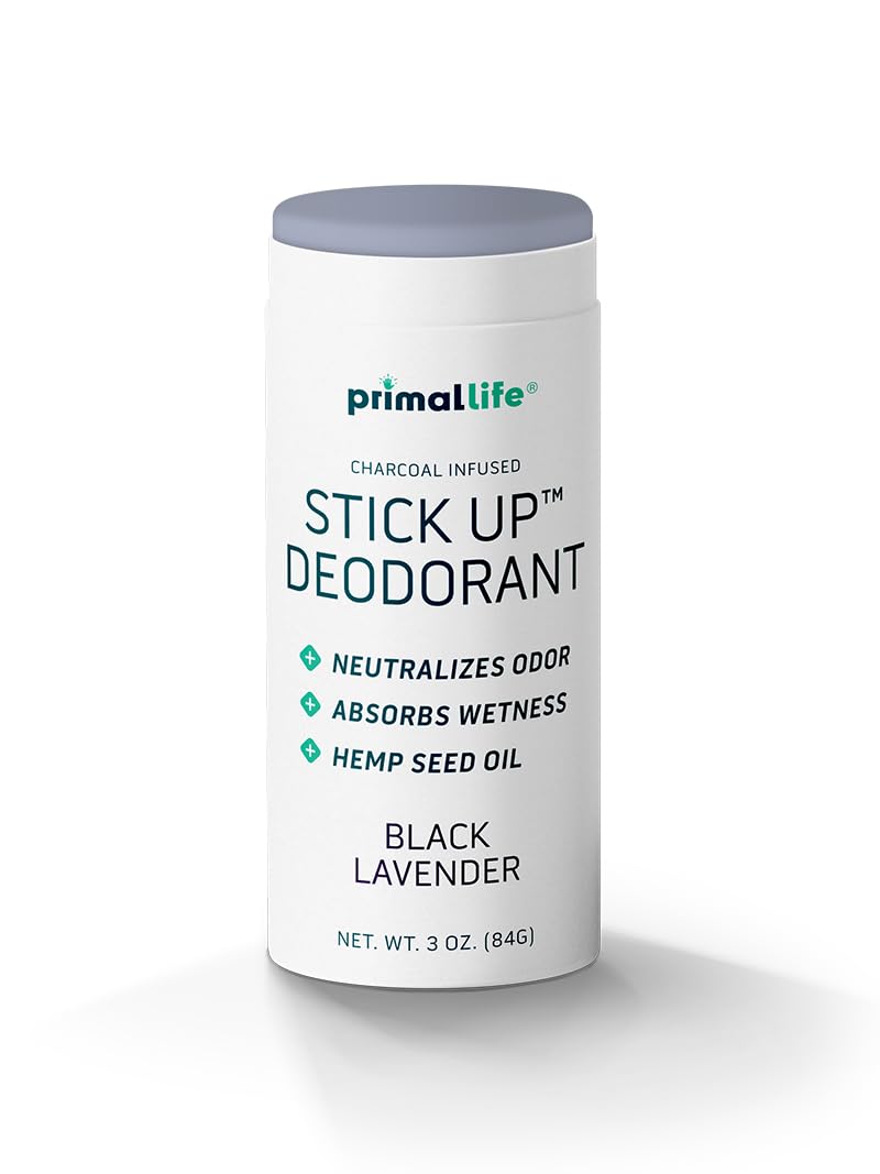 Primal Life Organics stick-up deodorant with bentonite clay absorbs moisture and neutralizes odors.