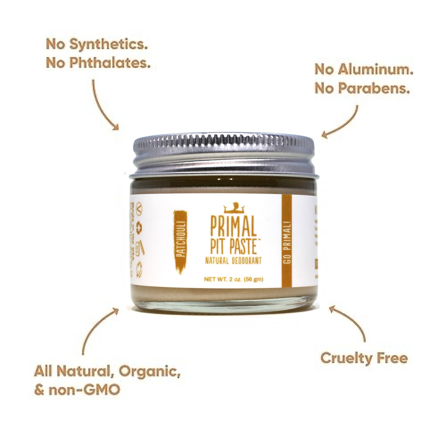 Primal Pit Paste Patchouli deodorant stick top view highlighting texture