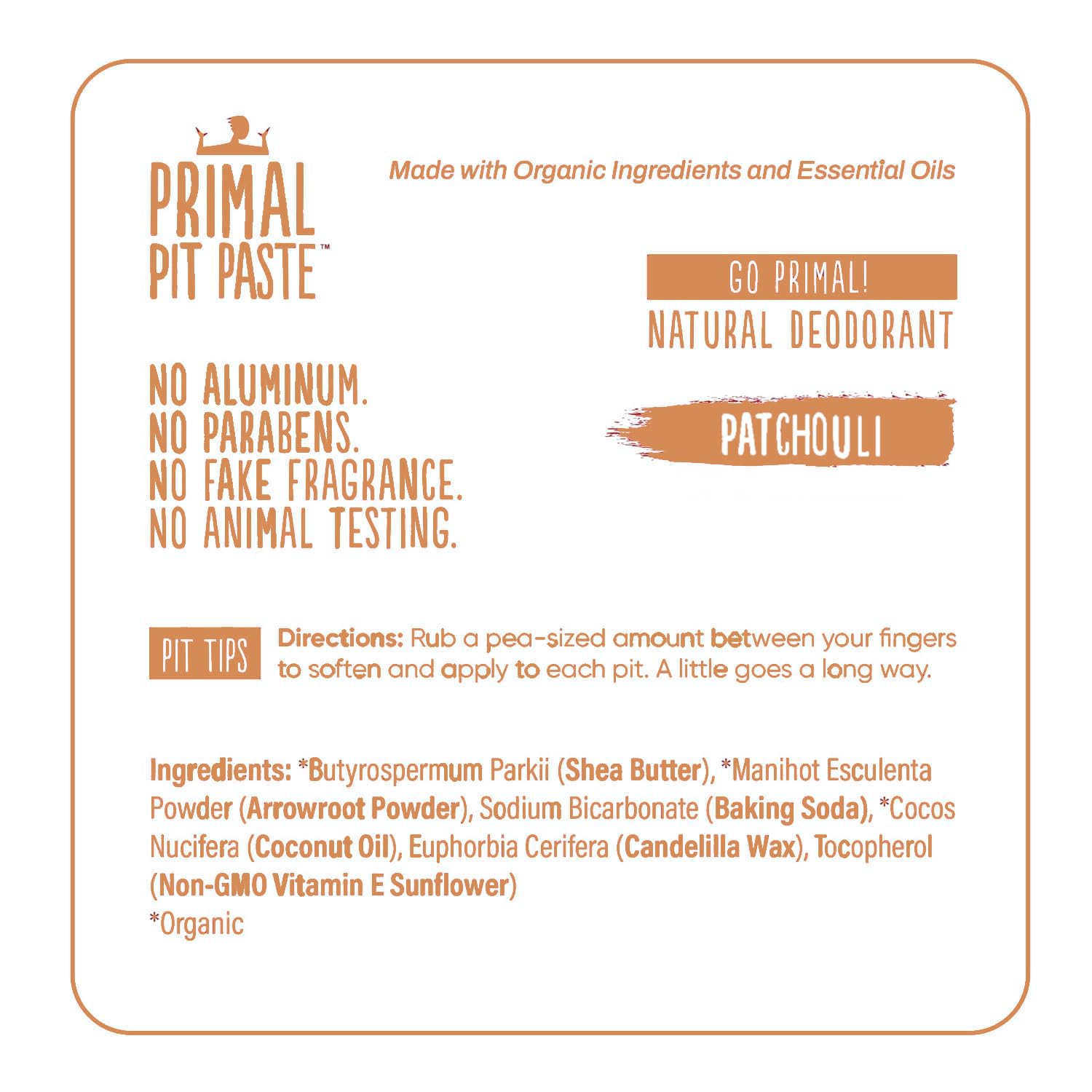 Primal Pit Paste Patchouli organic ingredients label close-up