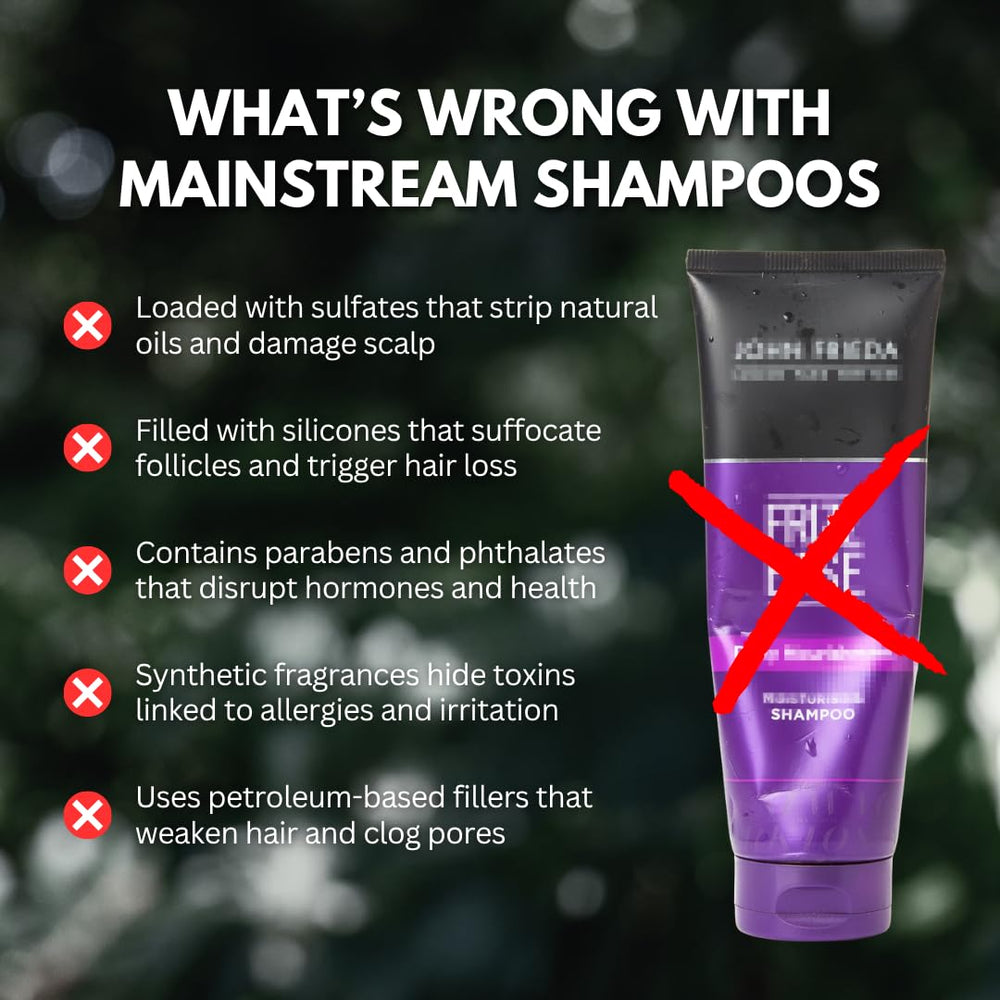 PRIMALS Hair Strengthening Shampoo ingredients close-up shows caffeine and biotin.
